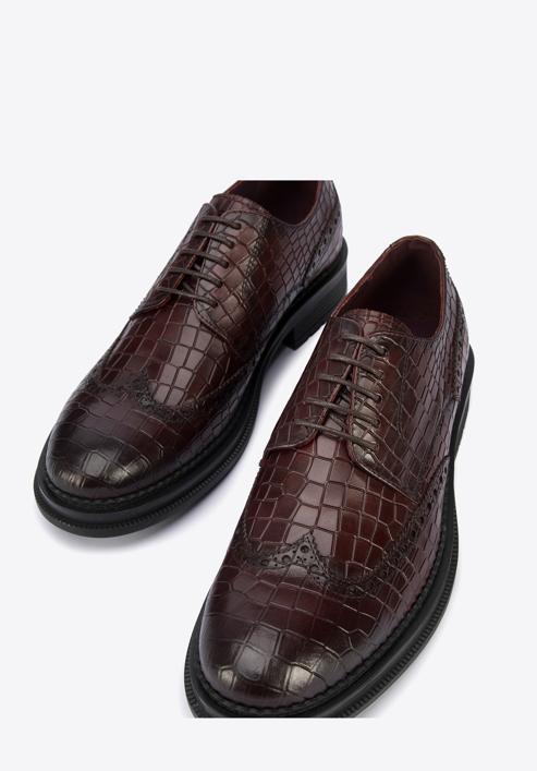 Men's croc-embossed leather shoes, burgundy, 95-M-504-N-40, Photo 7