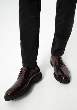 Men's patent leather shoes, burgundy, 97-M-504-3-41, Photo 1