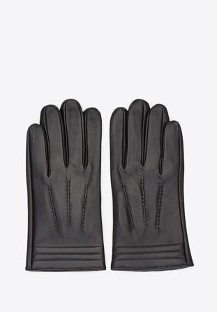 Męskie rękawiczki ocieplane skórzane z przeszyciami, czarny, 39-6-718-1-S, Zdjęcie 1