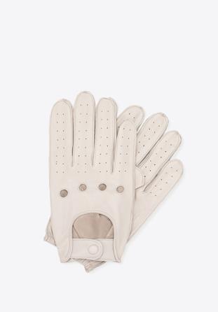Męskie rękawiczki skórzane samochodowe, kremowy, 46-6A-001-0-XL, Zdjęcie 1