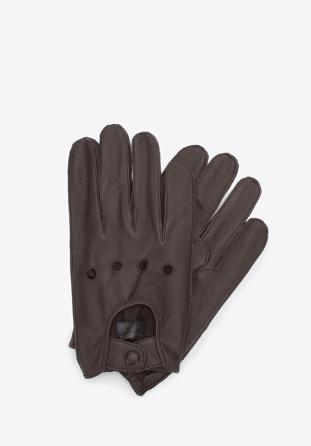 Męskie rękawiczki skórzane samochodowe, ciemny brąz, 46-6A-001-4-M, Zdjęcie 1