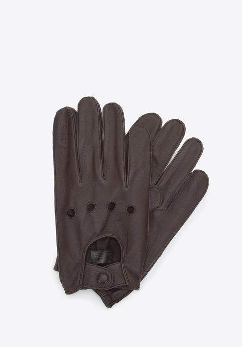 Męskie rękawiczki skórzane samochodowe, ciemny brąz, 46-6A-001-1-M, Zdjęcie 1