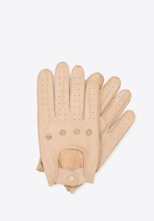 Męskie rękawiczki skórzane samochodowe, beżowy, 46-6A-001-9-XS, Zdjęcie 1