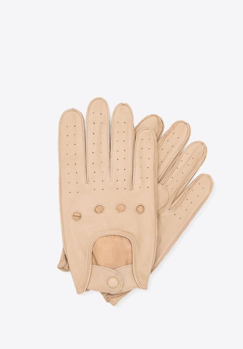 Men's leather driving gloves, beige, 46-6A-001-0-M, Photo 1