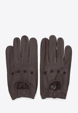 Męskie rękawiczki skórzane samochodowe, ciemny brąz, 46-6A-001-4-M, Zdjęcie 1