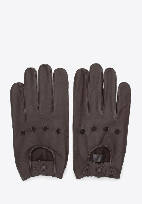 Męskie rękawiczki skórzane samochodowe, ciemny brąz, 46-6A-001-0-S, Zdjęcie 2