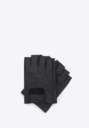 Męskie rękawiczki skórzane samochodowe na rzep, czarny, 46-6-387-1-S, Zdjęcie 1
