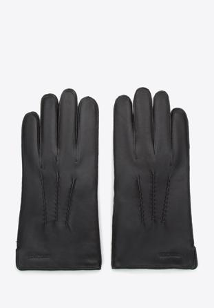 Męskie rękawiczki skórzane z marszczeniami czarne