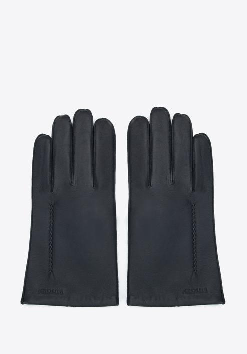 Męskie rękawiczki skórzane z ozdobnym przeszyciem, czarny, 39-6A-018-1-S, Zdjęcie 3