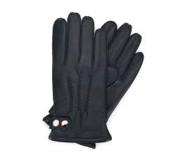 Męskie rękawiczki skórzane z ozdobnymi zatrzaskami, czarny, 39-6A-014-1-L, Zdjęcie 1