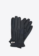 Męskie rękawiczki skórzane z ozdobnymi zatrzaskami, czarny, 39-6A-014-5-L, Zdjęcie 1