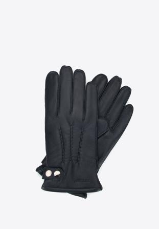 Męskie rękawiczki skórzane z ozdobnymi zatrzaskami, czarny, 39-6A-014-1-XS, Zdjęcie 1