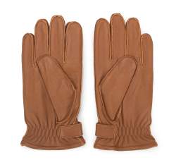 Męskie rękawiczki skórzane z ozdobnymi zatrzaskami, brązowy, 39-6A-014-5-M, Zdjęcie 1