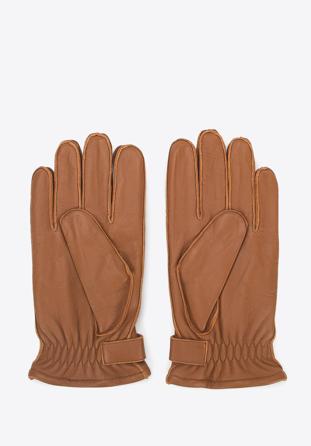 Męskie rękawiczki skórzane z ozdobnymi zatrzaskami, brązowy, 39-6A-014-5-XL, Zdjęcie 1