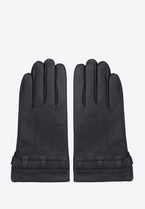 Męskie rękawiczki skórzane z paskiem na zatrzask, ciemny brąz, 45-6A-016-5-M, Zdjęcie 3