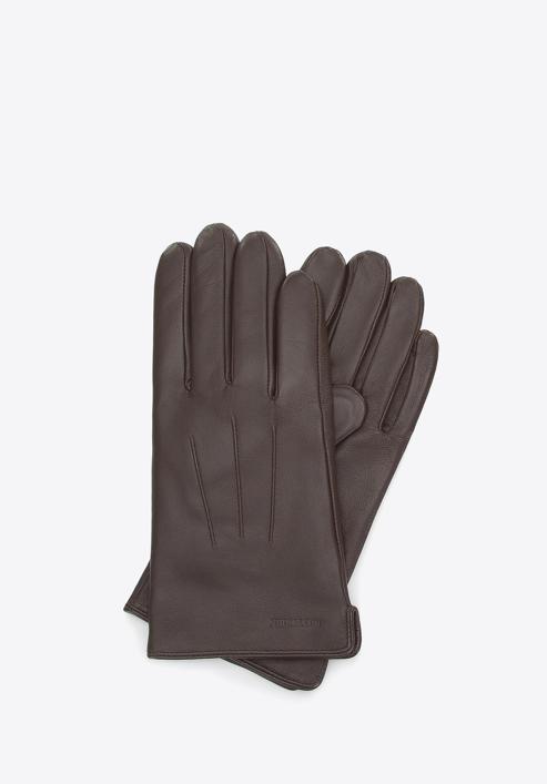 Męskie rękawiczki skórzane z przeszyciami, brązowy, 44-6A-001-1-M, Zdjęcie 1