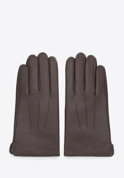 Męskie rękawiczki skórzane z przeszyciami, brązowy, 44-6A-001-4-L, Zdjęcie 2