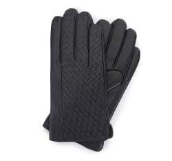Męskie rękawiczki z plecionej skóry, czarny, 39-6-345-1-L, Zdjęcie 1