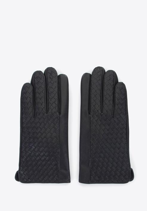 Męskie rękawiczki z plecionej skóry, czarny, 39-6-345-1-S, Zdjęcie 3
