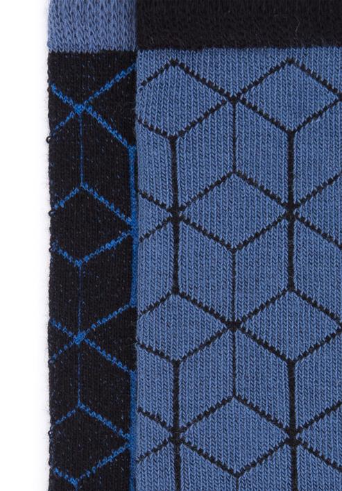 Męskie skarpetki w kontrastowy geometryczny wzór – zestaw 2 par, niebiesko-czarny, 98-SM-S02-X1-43/45, Zdjęcie 4