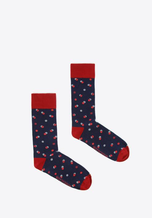 Men's dotted socks, navy blue-red, 96-SM-050-X4-40/42, Photo 2