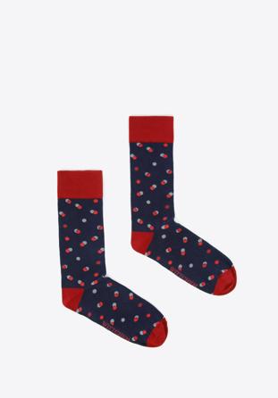 Men's dotted socks, navy blue-red, 96-SM-050-X4-40/42, Photo 1