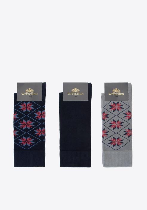 Men's socks with diamond and Scandinavian pattern., grey-navy blue, 91-SK-012-X1-40/42, Photo 4