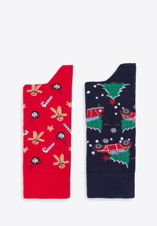 Men's Christmas pattern socks gift set - set of 2 pairs, navy blue-red, 98-SM-S02-X3-40/42, Photo 1