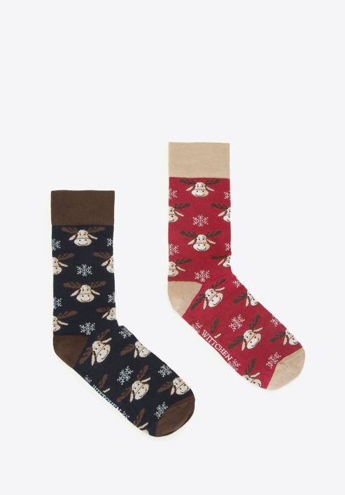Men's reindeer socks - gift set of 2 pairs, navy blue-burgundy, 95-SM-006-X1-43/45, Photo 1