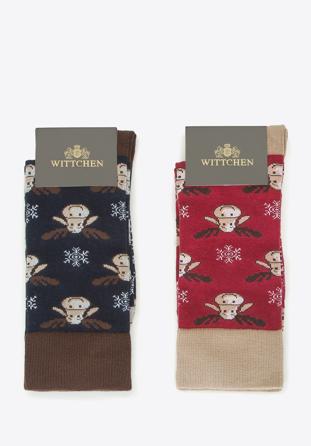 Men's reindeer socks - gift set of 2 pairs, navy blue-burgundy, 95-SM-006-X1-40/42, Photo 1