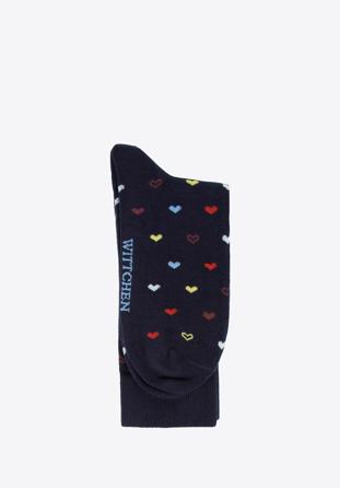 Men's heart-patterned socks, navy blue-blue, 96-SM-050-X1-43/45, Photo 1