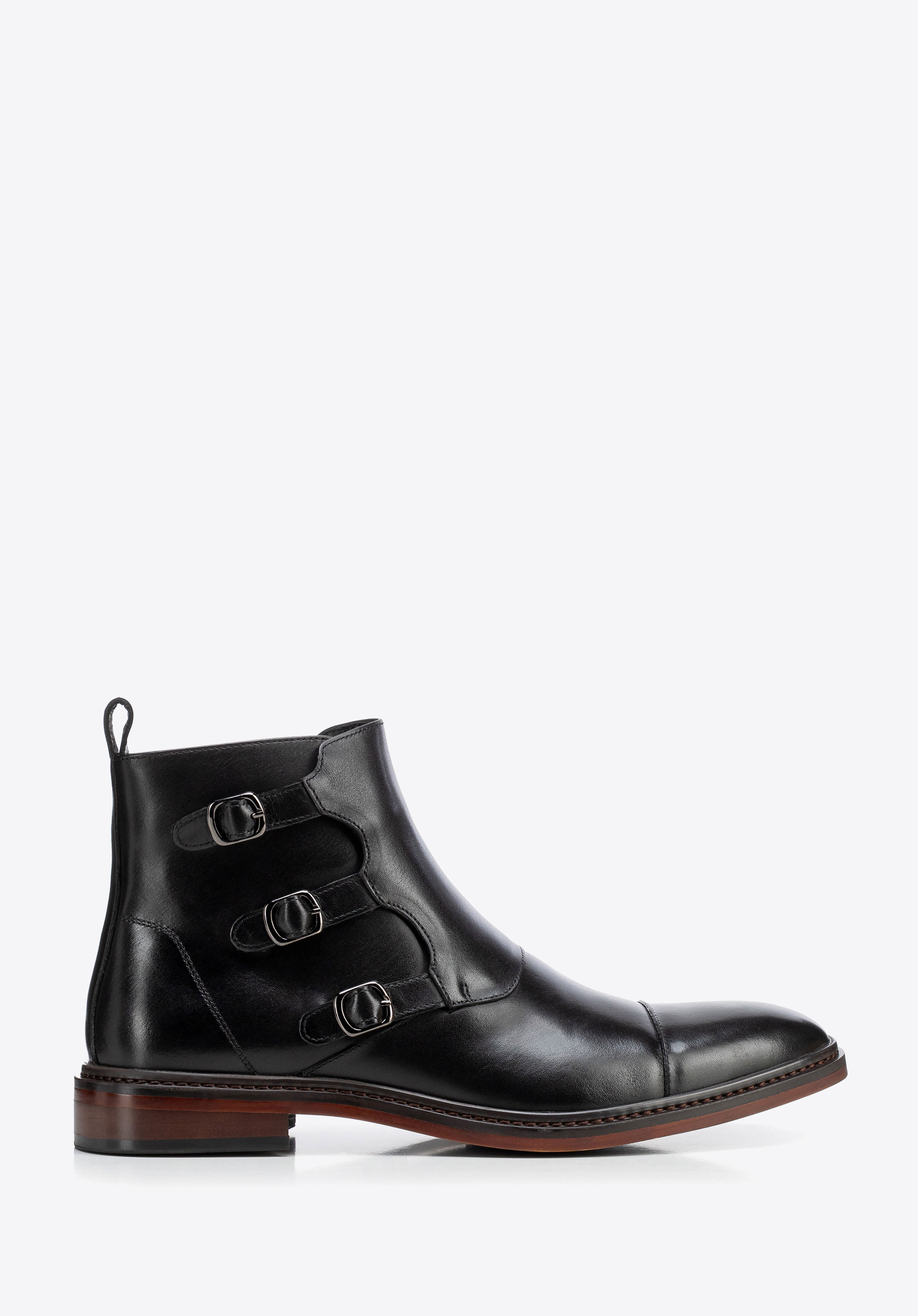 Men's leather boots with decorative buckles and zip, black, 103-M-500-1-44, Photo 1
