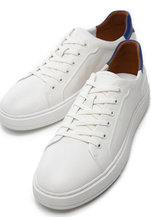 Męskie sneakersy skórzane klasyczne, kremowo-granatowy, 96-M-512-5-45, Zdjęcie 8