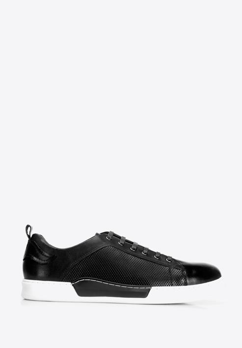 Mens black leather cheap trainers with white sole