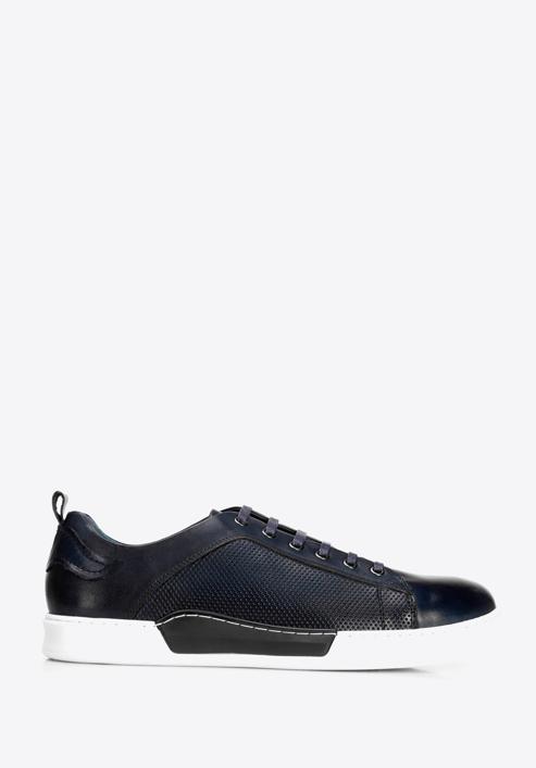 Men's leather trainers with a white sole, navy blue, 92-M-900-1-39, Photo 1