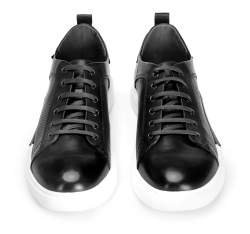 Męskie sneakersy skórzane na białej podeszwie, czarny, 92-M-900-1-41, Zdjęcie 1