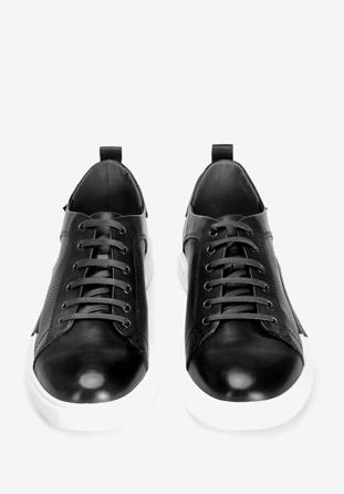 Męskie sneakersy skórzane na białej podeszwie, czarny, 92-M-900-1-40, Zdjęcie 1
