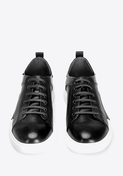 Męskie sneakersy skórzane na białej podeszwie, czarny, 92-M-900-1-39, Zdjęcie 2
