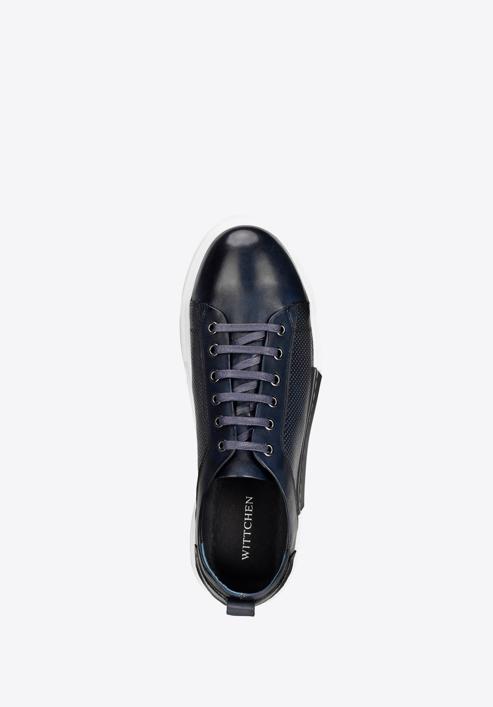 Men's leather trainers with a white sole, navy blue, 92-M-900-7-40, Photo 4