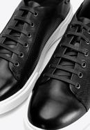 Męskie sneakersy skórzane na białej podeszwie, czarny, 92-M-900-1-41, Zdjęcie 6