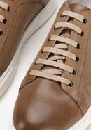 Męskie sneakersy skórzane na białej podeszwie, beżowy, 92-M-900-1-39, Zdjęcie 6