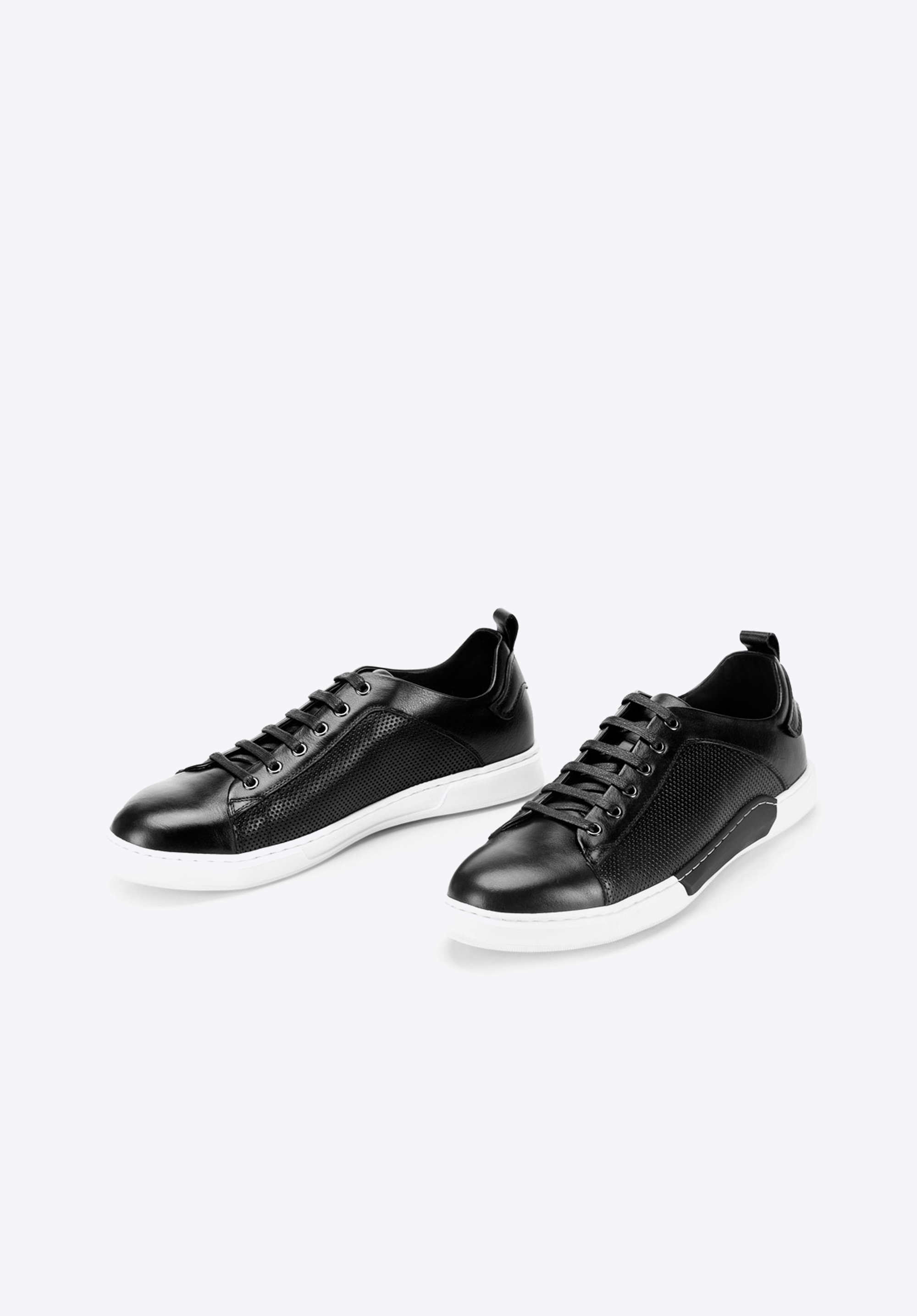 Mens black leather cheap trainers with white sole