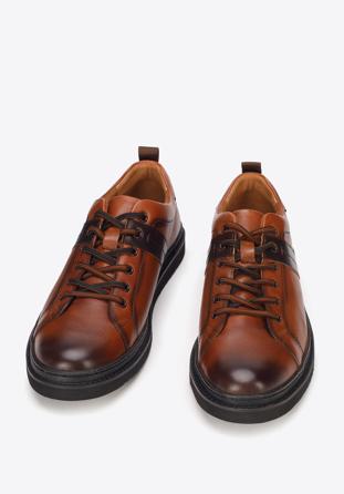 Męskie sneakersy skórzane na ciemnej podeszwie, brązowy, 93-M-505-4-39, Zdjęcie 1