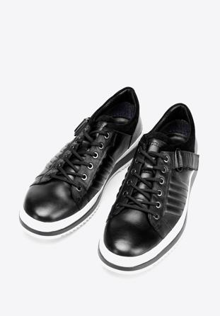 Męskie sneakersy skórzane na grubej podeszwie, czarno-biały, 92-M-500-1-41, Zdjęcie 1