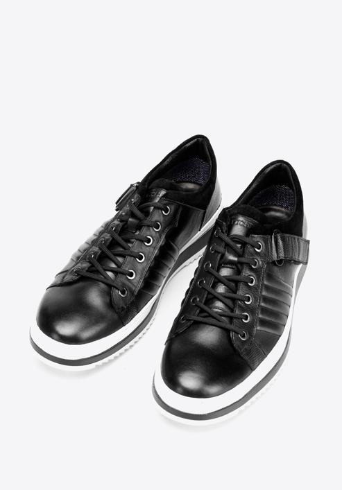 Męskie sneakersy skórzane na grubej podeszwie, czarno-biały, 92-M-500-1-44, Zdjęcie 2