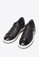 Men's leather trainers with a thick sole, navy blue-white, 92-M-500-1-40, Photo 2