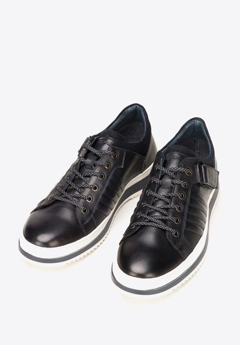 Men's leather trainers with a thick sole, navy blue-white, 92-M-500-7-41, Photo 2