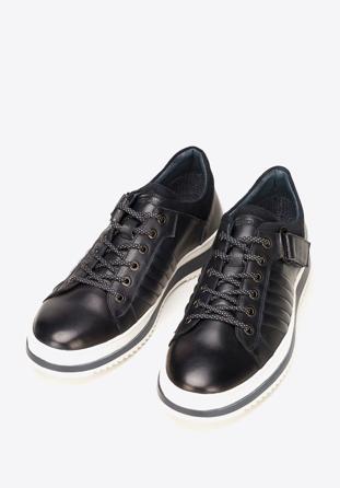 Men's leather trainers with a thick sole, navy blue-white, 92-M-500-7-40, Photo 1