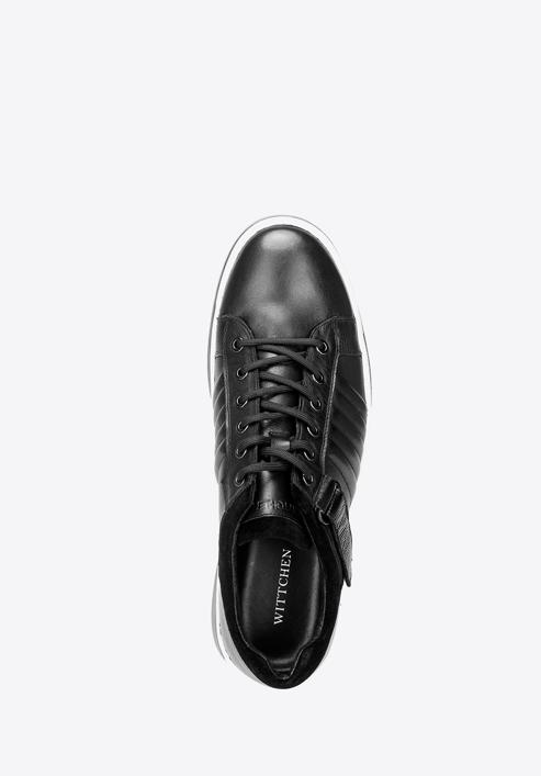 Męskie sneakersy skórzane na grubej podeszwie, czarno-biały, 92-M-500-1-41, Zdjęcie 4