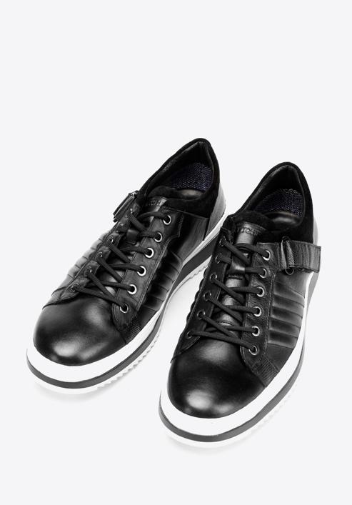 Men's leather trainers with a thick sole, black-white, 92-M-500-7-40, Photo 5